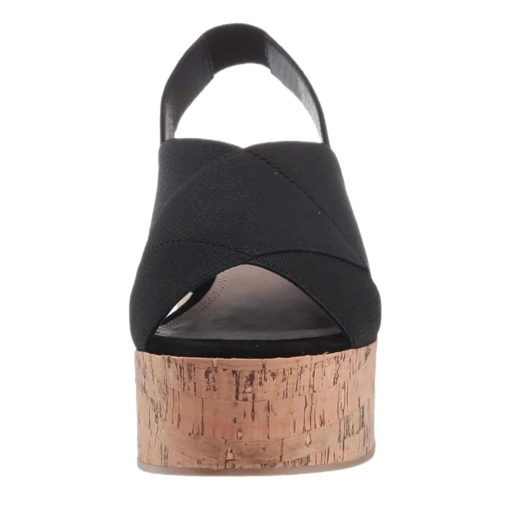 Steven Steve Madden Caly Black Sandal Cork Wedge Bottom Open Toe Black 9.5 NEW